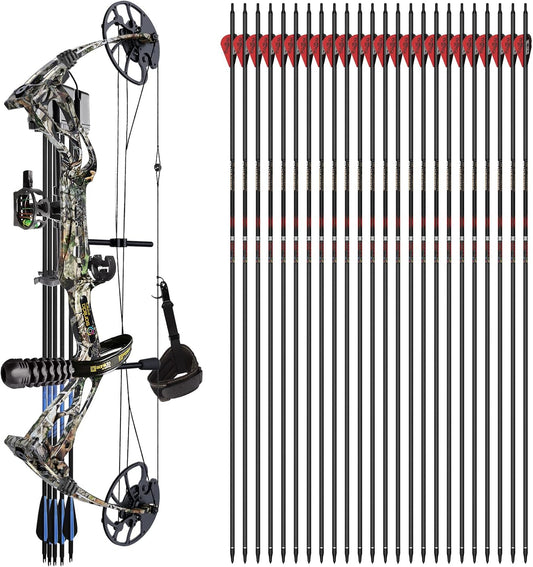 Dragonx8 Compound Bow Kit Camo and Dragon10 24Pcs Carbon Arrows（300 Spine