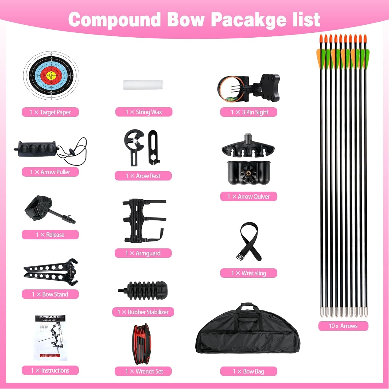 Youth Compound Bow Set 15-45 Lbs for Teens and Beginner, Package with Archery Hunting Equipment, Max Speed 260Fps, Adjustable, Right Hand