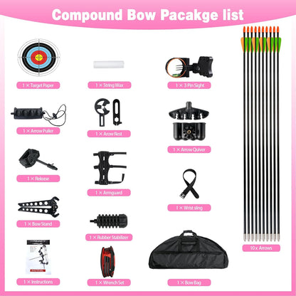 Youth Compound Bow Set 15-45 Lbs for Teens and Beginner, Package with Archery Hunting Equipment, Max Speed 260Fps, Adjustable, Right Hand