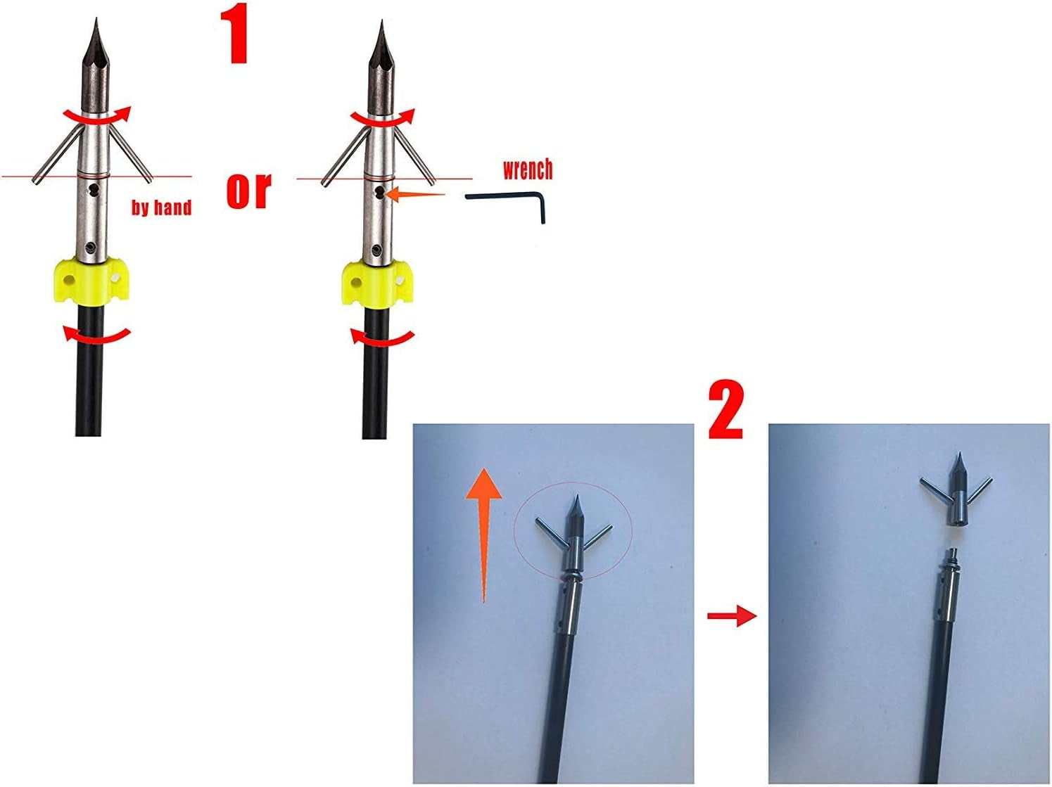 34Inch 8MM Bow Fishing Hunting Arrows Archery Fiberglass Arrows with Safety Slides Pack of 6 Arrows ID 5/16 Inch Safety Slides Kits