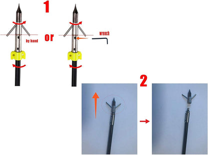 34Inch 8MM Bow Fishing Hunting Arrows Archery Fiberglass Arrows with Safety Slides Pack of 6 Arrows ID 5/16 Inch Safety Slides Kits