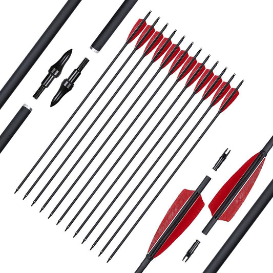 12 Pcs Archery Arrows with Feathers Removable Tips 30Inch Hunting Arrows for Recurve Bow Longbow Compound Bow for Adults Targeting Practice